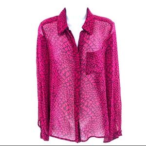 DVF Diane Von Furstenberg 100% silk pink & black alligator blouse size 10